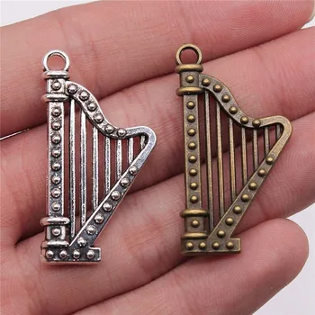 

WYSIWYG 4pcs 40x21mm Pendant Harp Musical Instruments Harp Charm Pendants For Jewelry Making Antique Silver Color Harp Pendants