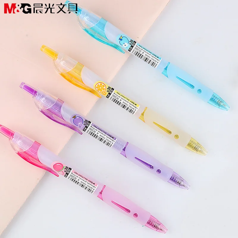 

4pcs\lot Ballpoint Pen 0.38mm blue ink Fruity aroma office school pen click style Fine writing Long-term grip is not tired