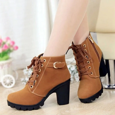 

GOXPACER spring and autumn martin boots british style platform boots thick heel platform high heels shoes women shoes lacing