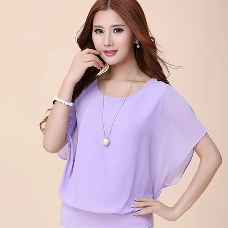 Fashion Ruffles Women Tops Fashion 2018 Womens Summer Chiffon Blouse Plus Size 3XL Batwing Short Sleeve Casual Shirt