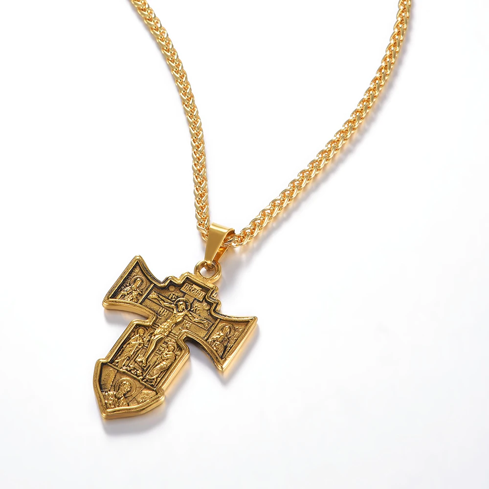 U7 распятие кулон крест с надписью INRI ожерелье золото цвет нержавеющая сталь хип хоп цепь день отцов подарок для мужчин ювелирные изделия crocipisso P1172