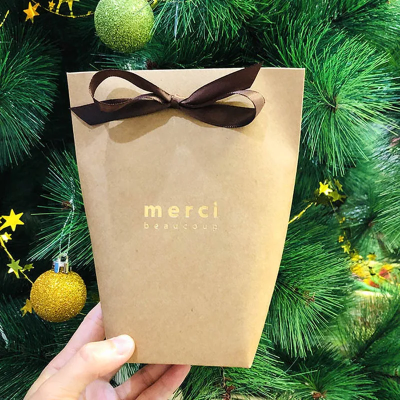 5pcs Upscale Black White Bronzing "Merci" Candy Bag French Thank You Wedding Favors Gift Box Package Birthday Party Favor Bags