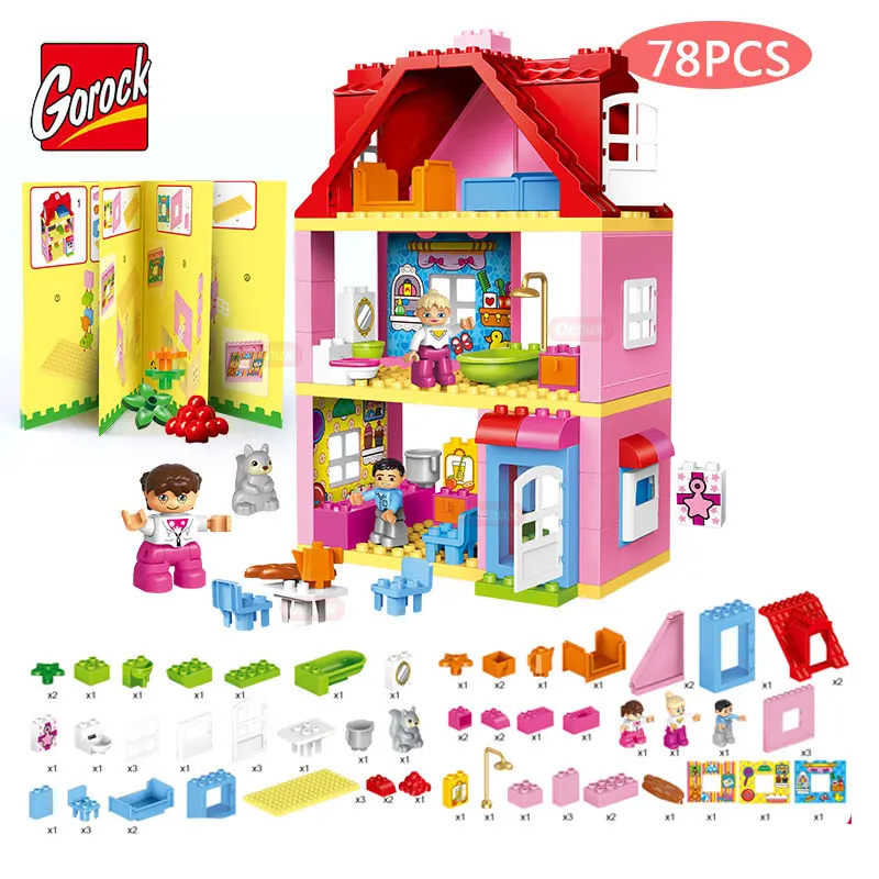 

GOROCK 78PCS/SET Pink Dream Girl's Villa Model Large Particles Building Blocks Girls Friends Figures Brick Toy Compatible Duploe