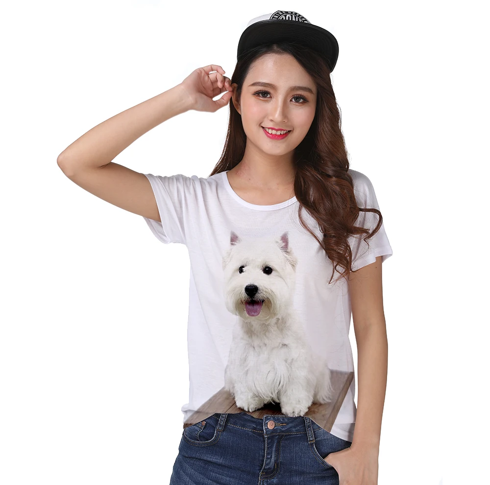 

Track Ship+Fresh Vintage Retro T-shirt Top Tee Pure Cute White Westie Terrier Dog Sticking tongue out 1430