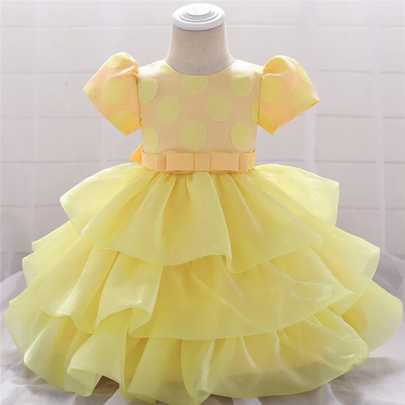 Для маленьких девочек одежда для детей на возраст от 0 до 24 месяцев, с цветочным принтом Свадебная вечеринка Одежда для новорожденных для детей платье принцессы для девочек для новорожденных 1 первый год Платья для именинниц - Цвет: yellow
