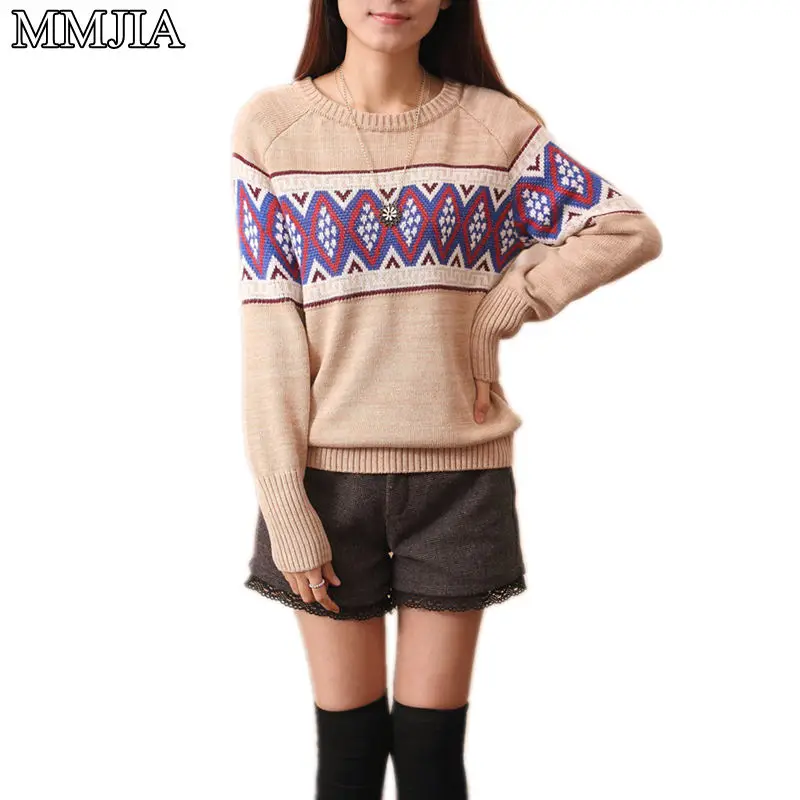 MuMuJia Fashion Women's Knitted Long Sleeve O-neck Sweaters Pathwork Women Pullovers New Christmas Winter Women Loose Pullovers MuMuJia Fashion Women's Knitted Long Sleeve O-neck Sweaters Pathwork Women Pullovers New Christmas Winter Women Loose Pullovers