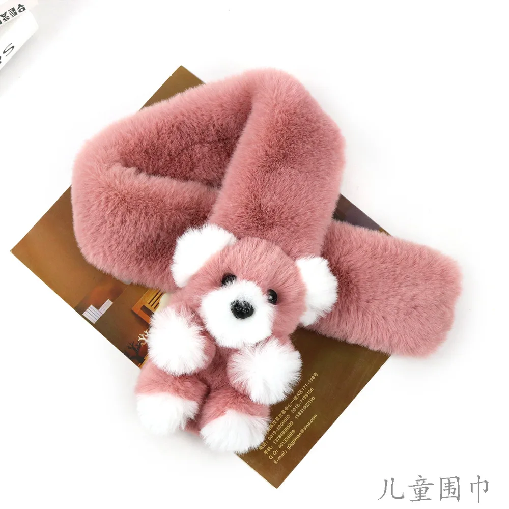 

Autumn Winter Imitation Rabbit Fur Scarves Wraps Children's Scarf Creative New Bear Baby Neck Plush Warm Fur Infinity Scarf