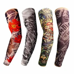 HKUCO Nylon tattoo cuffs Unisex Slip On Sunscreen unique fake Tattoo Arm Sleeves Kit -4 pce