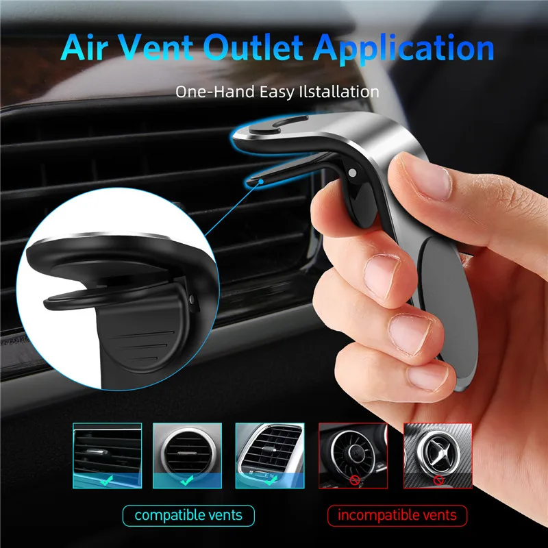 USLION Metal Magnetic Car Phone Holder For Phone In Car Mobile Support for iPhone Samsung Xiaomi 360 Air Magnet Stand in Car GPS