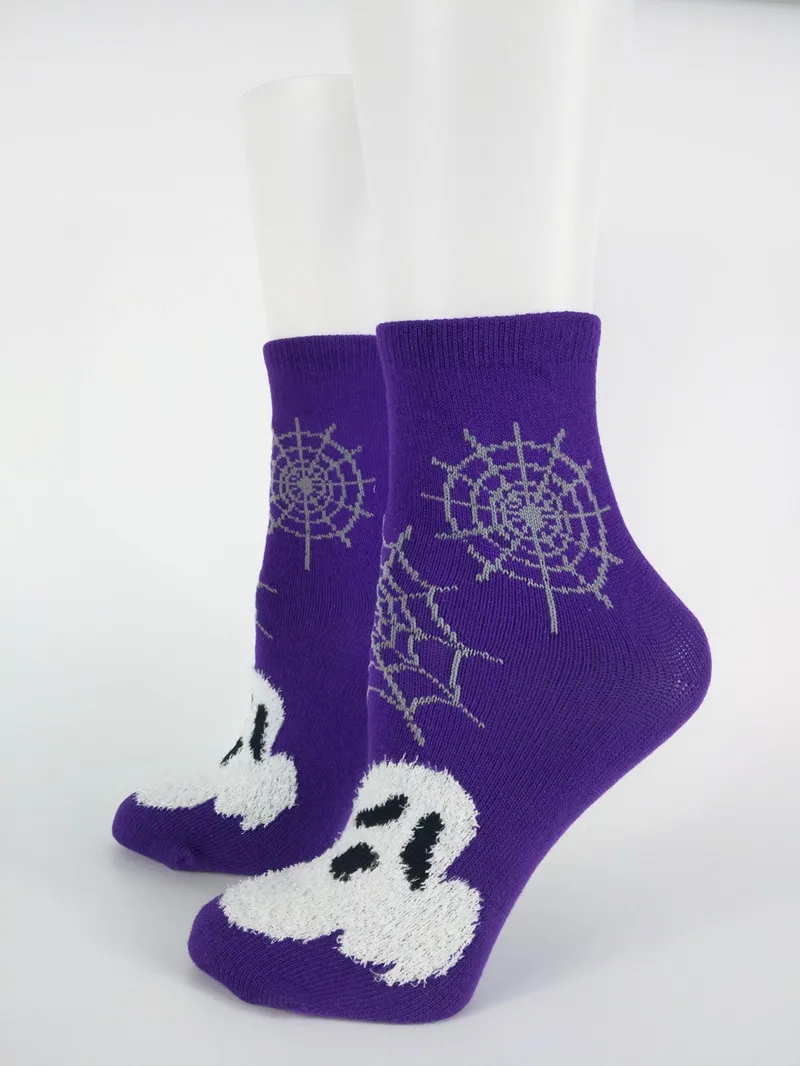 3 пары в упаковке в готическом стиле, Для женщин Женский Хэллоуин смешные пушистые носки "Призрак" США Размеры 5-8, европейский размер 35-38 - Цвет: Фиолетовый