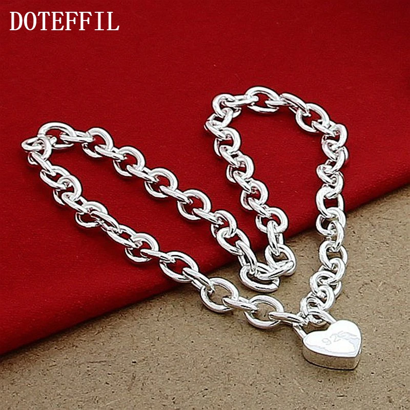 DOTEFFIL-collar Con Colgante Cuadrado/cerradura De Corazón De Plata De Ley 925 Con Logotipo Original, Cadena De 16-30 Pulgadas Para Compromiso De Boda / Joyería Fina