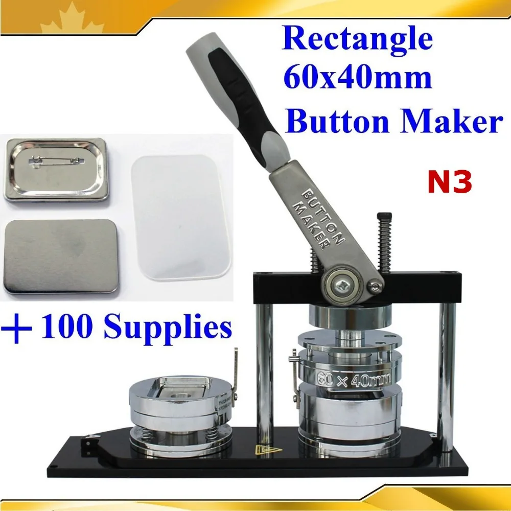 Professional N3 Rectangle 60x40mm Badge Button Maker Making Machine +100 Sets of Metal Pinback Button Supply Kit