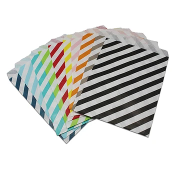 

300Pcs 17x13cm Striping Packaging Paper Bags Open Top Design Various Colors Heat Seal Organizer Pouches Snack Candy Storage Bags