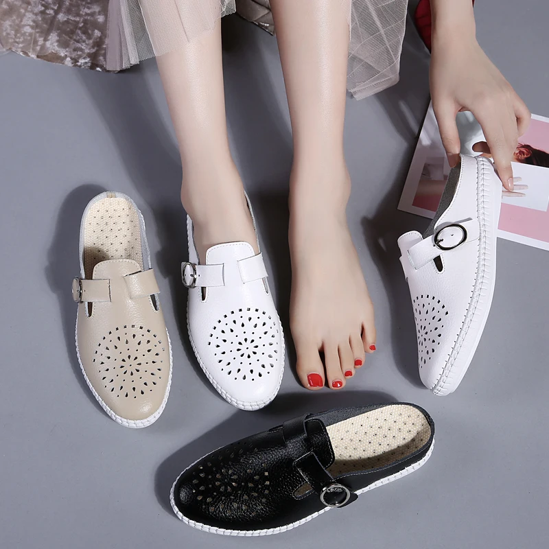 PEIPAH/ г.; летние женские тапочки из натуральной кожи; дышащая обувь с перфорацией; chaussures femme; однотонная женская обувь с мягкой подошвой
