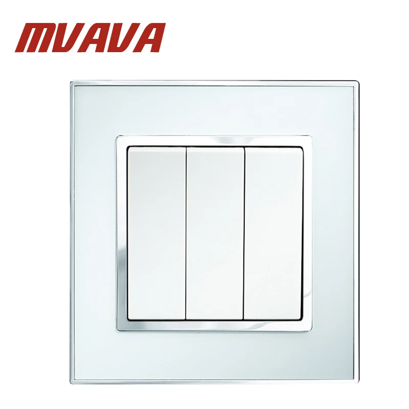 MVAVA 3 Gang Push Button Wall Light Switch Electrical 16A 250V Wall