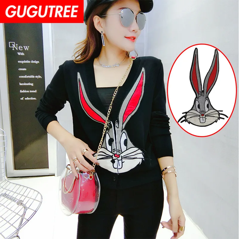 

GUGUTREE embroidery big rabbit patches animal patches badges applique patches for clothing XC-105