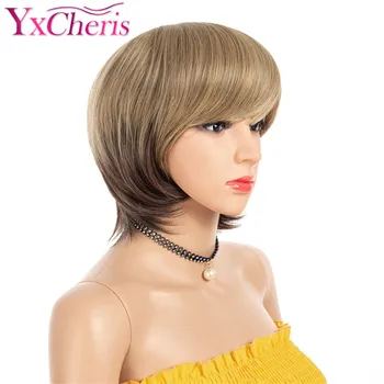 

Short Blonde Wigs For Women Synthetic Short Hair Wigs Female Heat Resistant Fiber Ombre Brown Bob Wig With Bangs