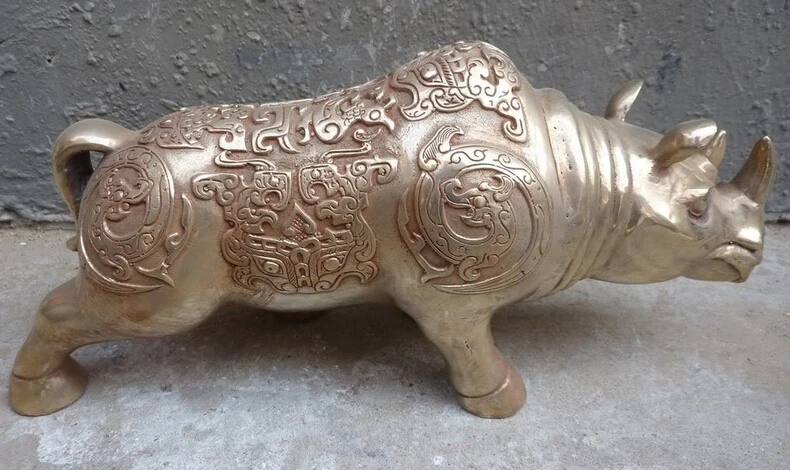R0722 Details about 6"Chinese Silver Carved Rhinoceros Statue B0403