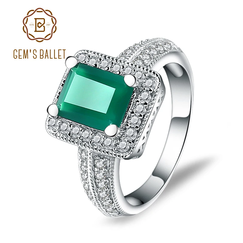 Gem's Ballet 2.05Ct натуральный зеленый агат, натуральный камень, винтажные обручальные кольца, твердые 925 пробы серебряные ювелирные украшения для женщин