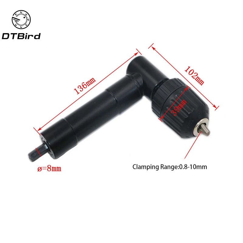 90 Degree Right Angle Cordless Drill Attachment With Keyless Chuck Holder Black Plastic Head 3 Hex Handle - Цвет: 136mm