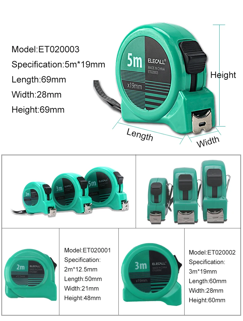 ELECALL м 2 м/3 м/м 5 м/7,5 м/10 м сталь измерительная рулетка Линейка Инструмент измерительный клейкие ленты Двусторонняя сталь клейкие ленты