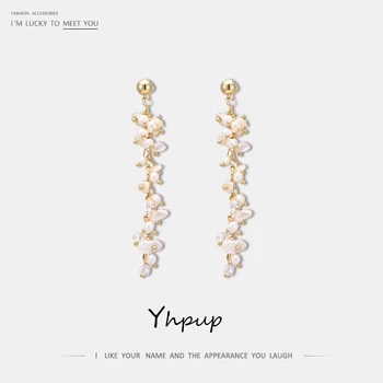 

Yhpup Trendy Copper Long Chain Dangle Earrings Natural Pearls Exquisite Earring Bijoux 16 K for Women Party dropshipping jewelry