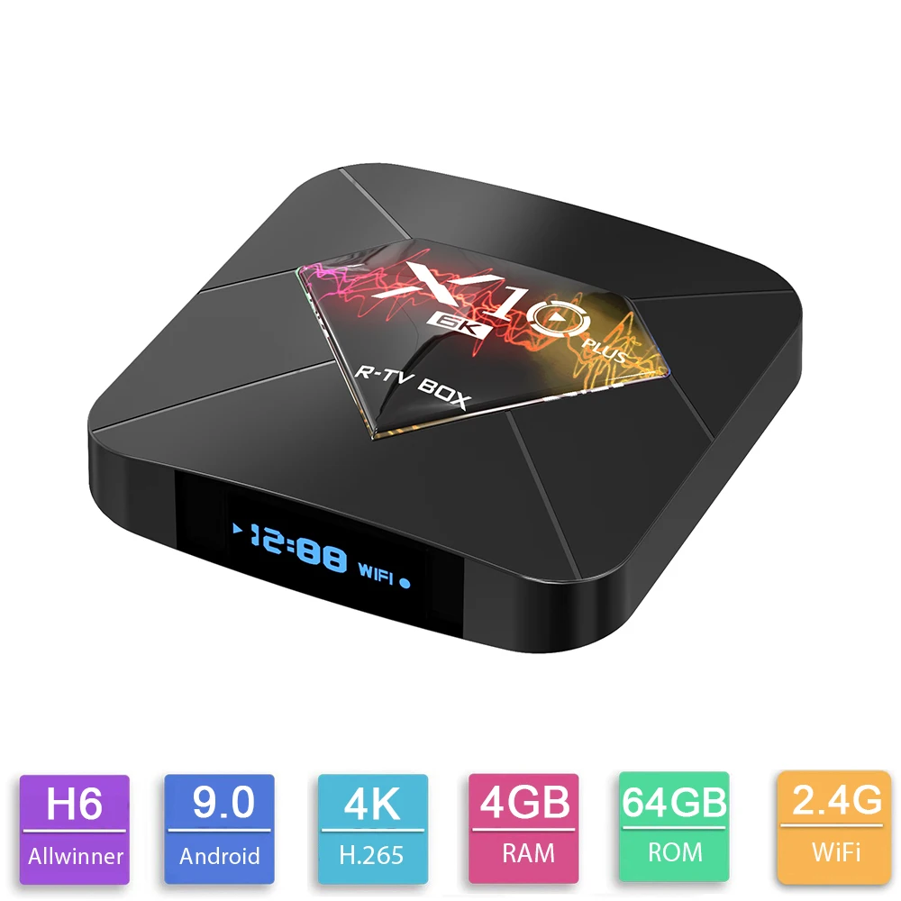 

Android 9.0 Smart TV Box X10 Plus Allwinner H6 Quad Core TV Box 4GB RAM 32GB/64GB Set Top Box USB3.0 H.265 6K Media Player