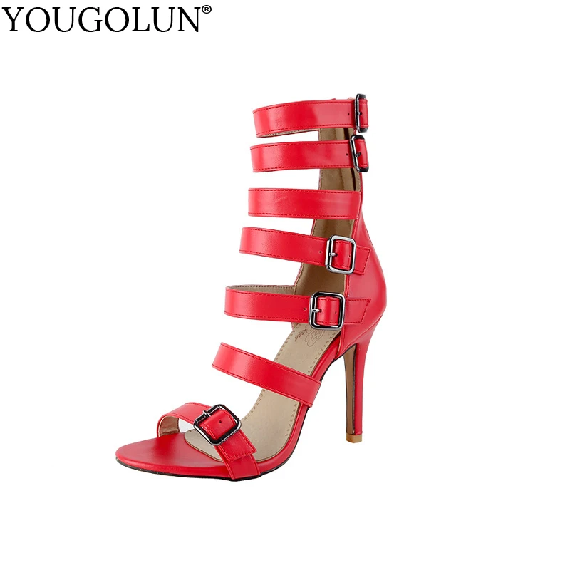 

YOUGOLUN Women Gladiator Sandals Summer Sexy Ladies High Thin Heels 10 cm Elegant Woman Black Pink Red Buckle Party Shoes #A-127