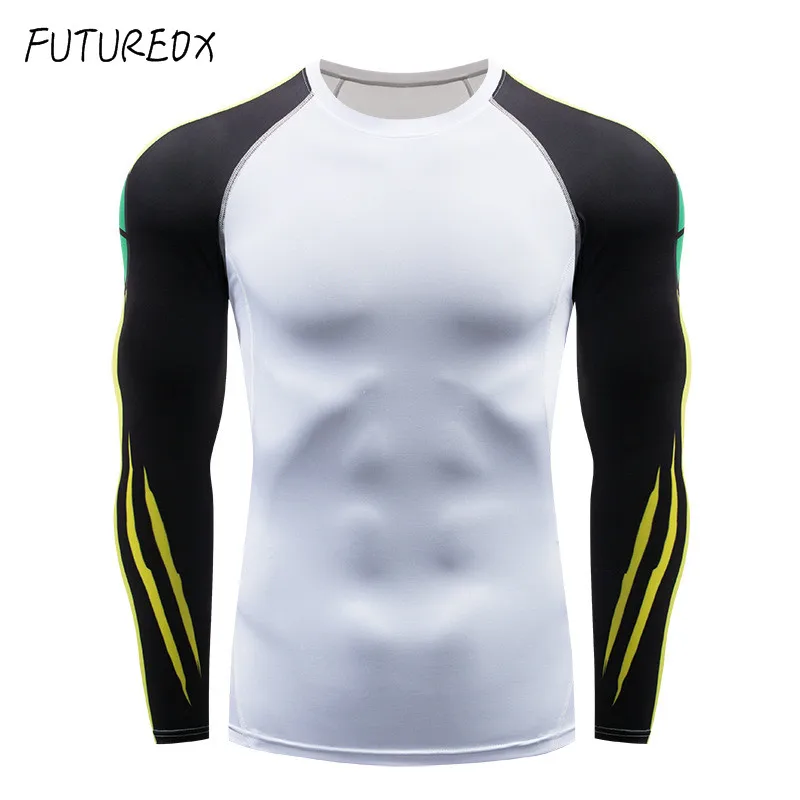 Fashion Long Sleeve Men's T-Shirt 3D Print Men's Skinny Skin Compression Shirt MMA Rash Defender Men's Fitness Top Fitness Set 
