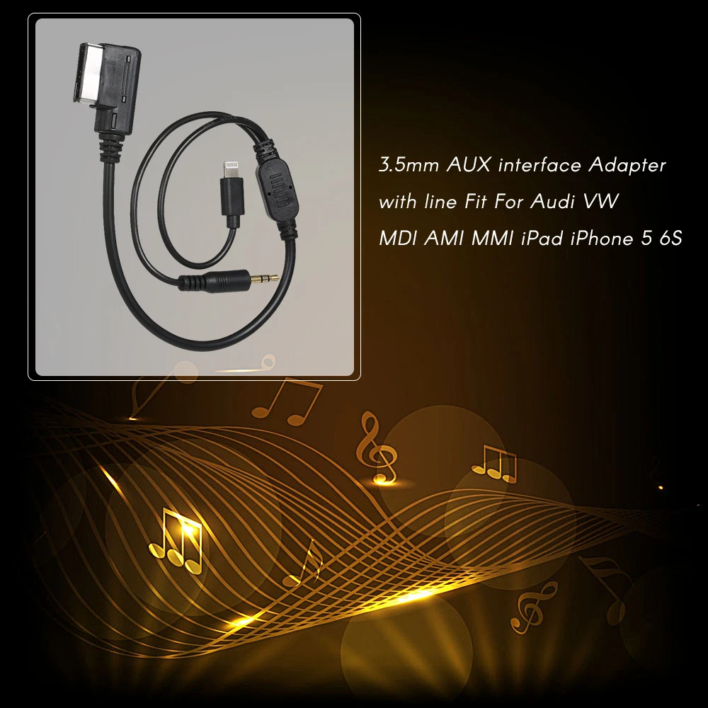 KKMOON Авто продукт 3 5 мм AUX Интерфейс адаптер с линией Подходит для Audi VW MDI AMI MMI iPad iPhone