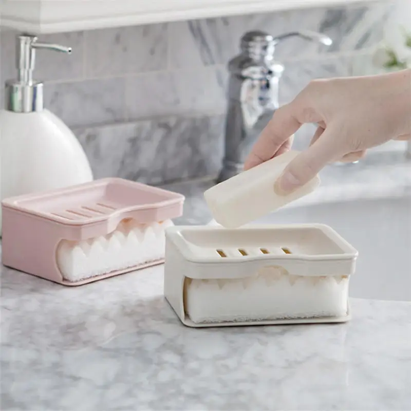 

Double Soap Holder With Cleaning Sponge Plastic Toilet Shower Soap Tray Dishes Container Storage Box For Kitchen Bathroom Supply