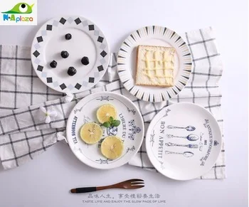 8 Inch Black Geometry Diamond  China Cake Dishes & Plates Porcelain Pastry Fruit Tray Ceramic Tableware For Steak Dinner