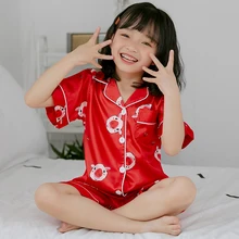 Детские пижамные комплекты для мальчиков и девочек шелковые рубашки с отложным воротником и штаны комплекты из 2 предметов повседневная одежда для сна Bebe Pijama Детская домашняя одежда nai645