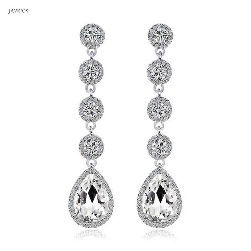 

JAVRICK Crystal Earrings Pendant Luxury Jewelry Women Charm Fashion Long Dangle Wedding Rhinestone Earring Jewelry