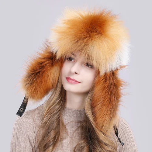 Лидер продаж, Роскошные зимние шапки-бомберы из натурального Лисьего меха, женская теплая мягкая пушистая шапка из меха лисы, хорошее качество, шапки из натуральной кожи - Цвет: red fox fur