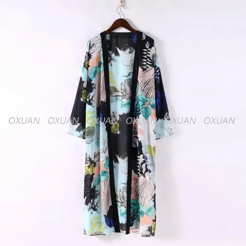 Mujeres de verano de largo Kimono mujeres borla bordado Cardigan étnico Vintage Chiffon floral Kimonos blusas casual camisas Mujeres de verano de largo Kimono mujeres borla bordado Cardigan étnico Vintage Chiffon floral Kimonos blusas casual camisas