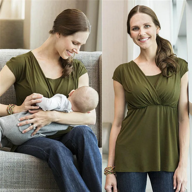 

Telotuny Maternity clothing Women Solid Pregnant Nursing Baby For Maternity Multifunctionl Blouse T-Shirt drop shipping JU 28