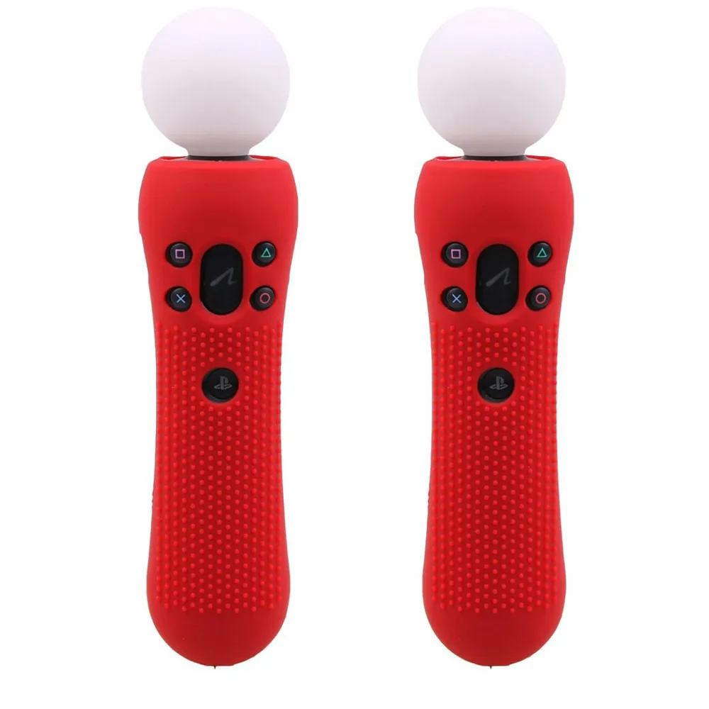 IVYUEEN 2 шт Противоскользящий силиконовый резиновый чехол Защитный кожаный чехол для playstation PS VR Move контроллер движения черный синий красный - Цвет: 2 Red