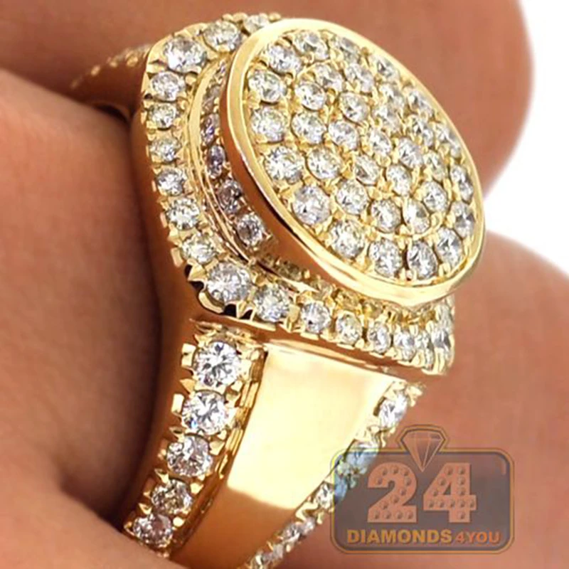 

Hip Hop Bling Bling Iced Out Round Ring Gold Color Puffed Marine Micro Paved CZ Stone Rings For Men Cool Male Jewelry Z4M168