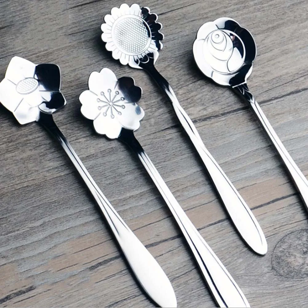 

1 pc Creative petals cherry blossom rose-shaped stainless steel tableware coffee stir bird's nest