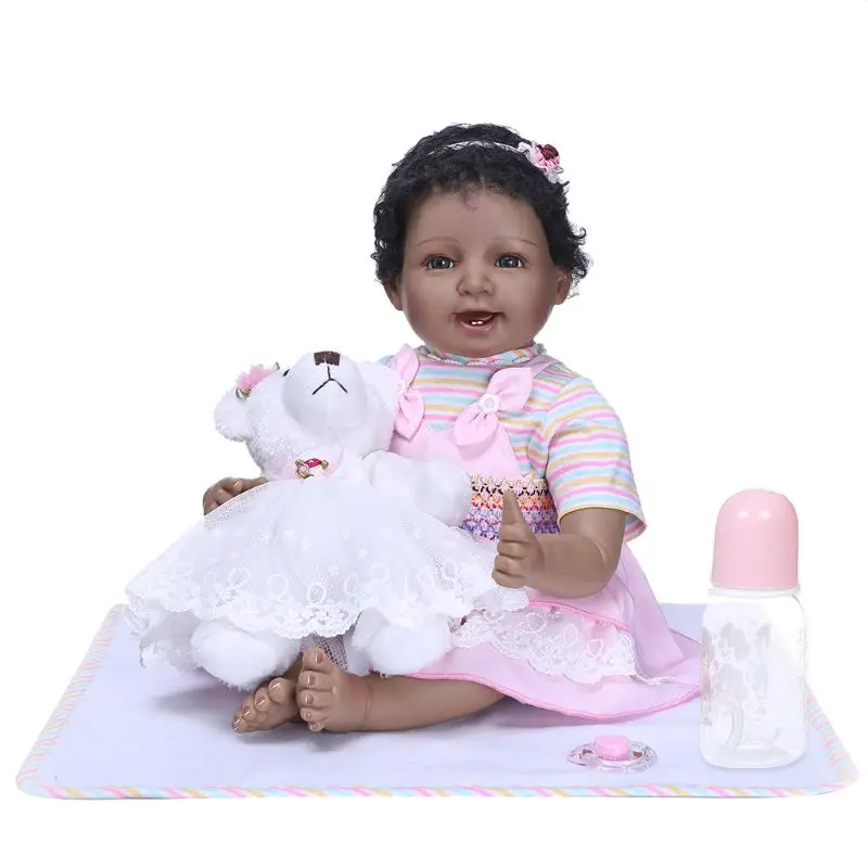 

55cm Reborn Doll Realistic Soft Silicone Newborn Babies Toy Curly Hair Girl Princess Clothes Pacifier Lifelike Handmade Gift