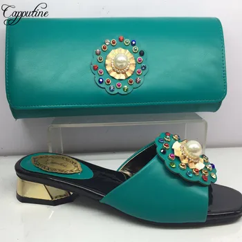 

African Design Rhinestone Woman Shoes And Bag Set New Nigerian Woman High Heels Shoes With Purse Set For Party Dress BL235C