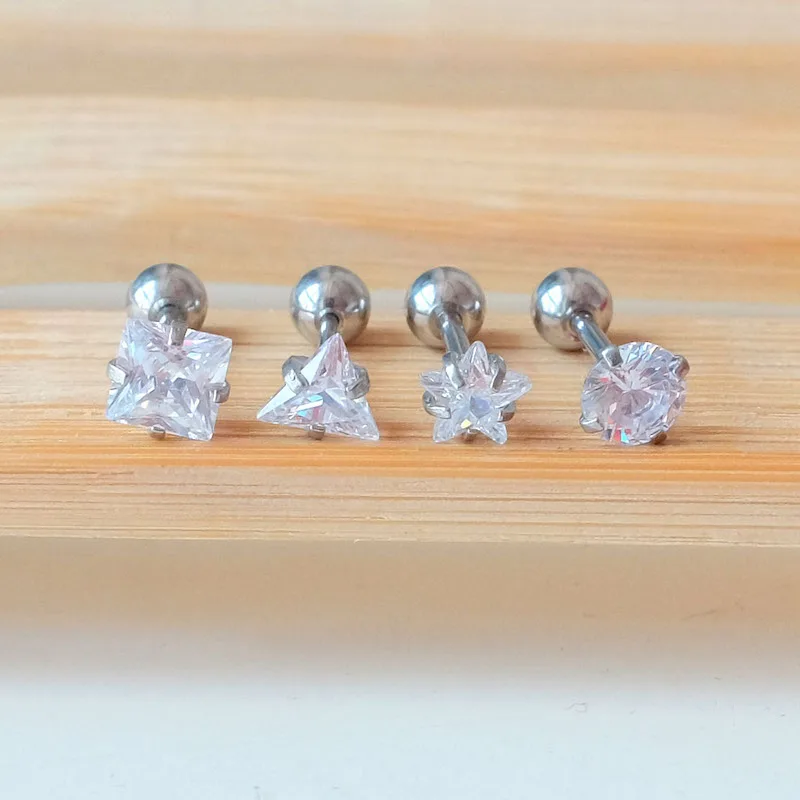 

Hot Sale Fashion Triangle Shape Round Crystal Woman Stud Earrings Zircon Stainless Steel Women Jewelry Gift Love single Earring
