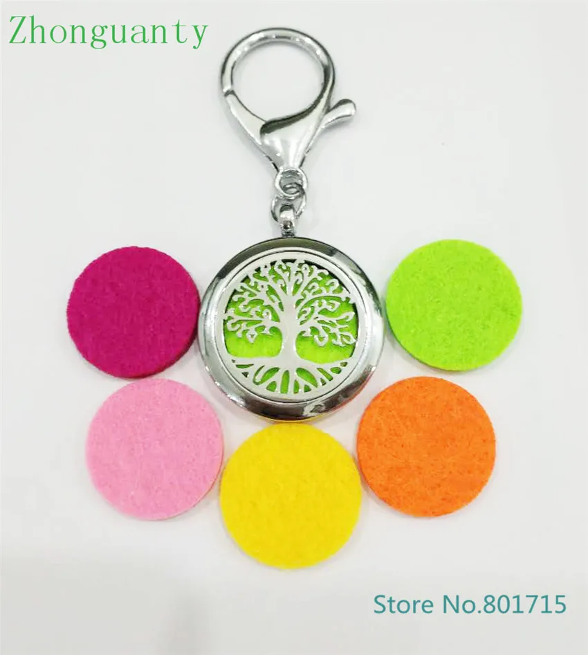 

Tree of life plain Key Chain locket Aroma essential oil Locket Perfume Diffuser with Lobster clasp Keychain With 5pcs free Pads