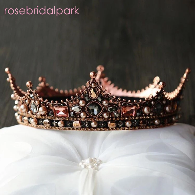 Rosebridalpark винтажные хрустальные круглые барочные тиары и короны для женщин и мужчин, королевские свадебные украшения для головы b134