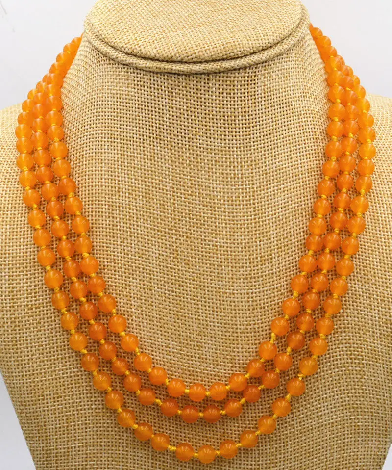 

Pretty 3row Brazil Yellow topaz 6mm beads jewelry Necklace 17-19 "AAA08