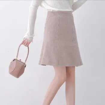 

Woolen Plaid Skirt Autumn Winter Women 2018 New Korean Fashion High Waist A-Line Half Skirt