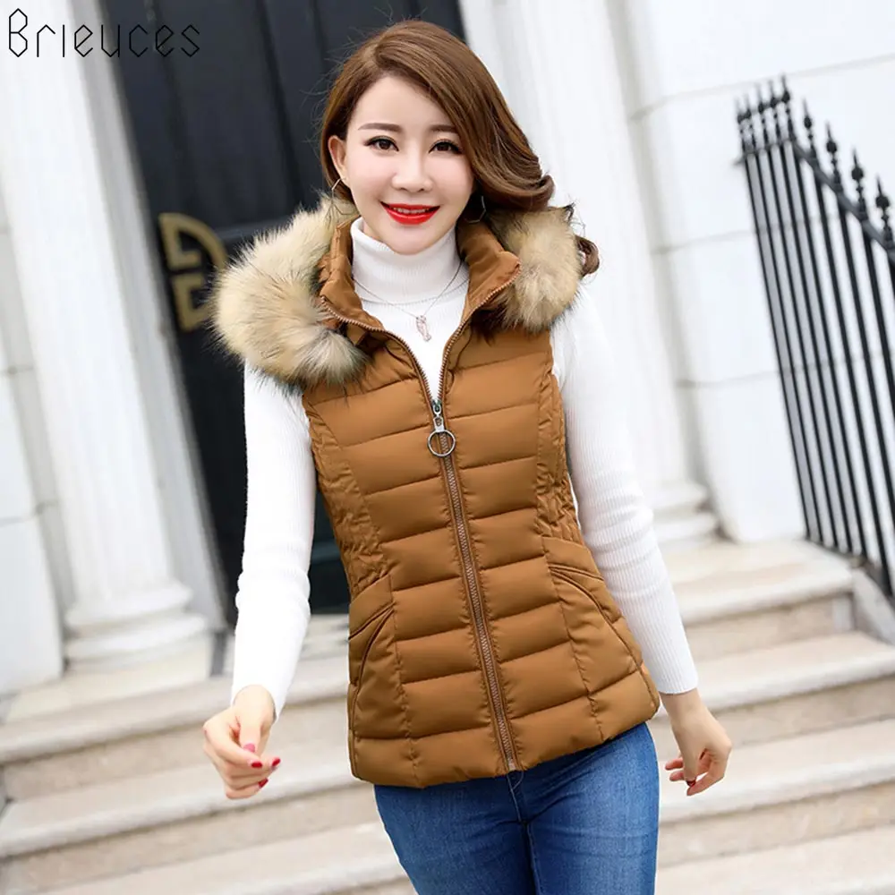 b 2018 new winter cotton vest female short paragraph fur hood student