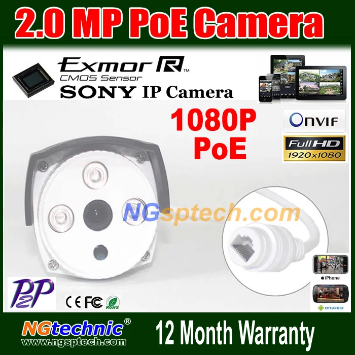 

2MP PoE IP Camera Outdoor 1080P Sony IMX222 Power Over Ethernet H.264/ONVIF/P2P Night Vision Waterproof Network Security Camera