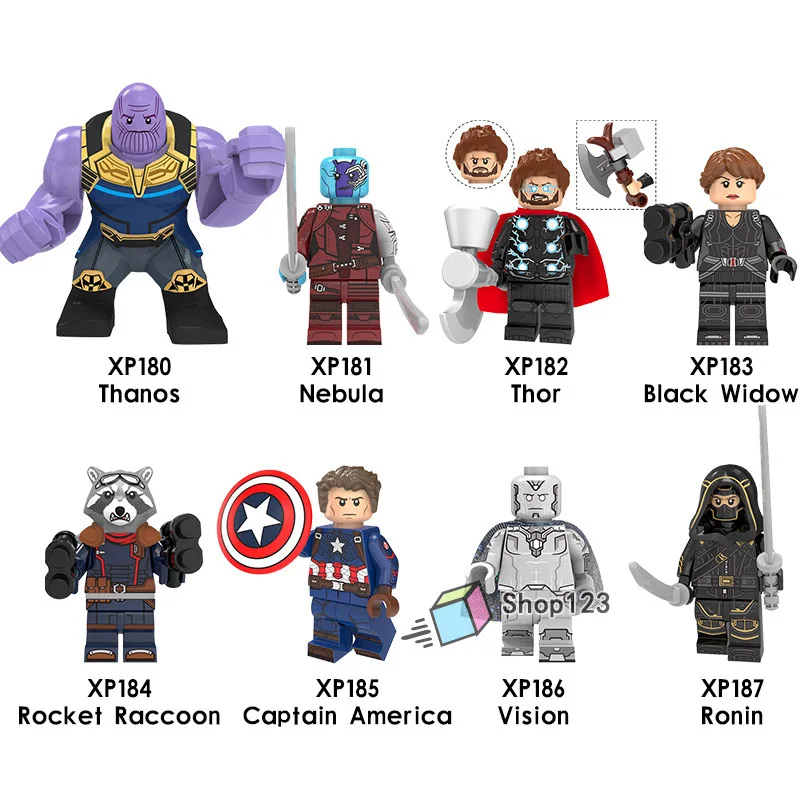 

Thanos Nebula Thor Black Widow Ronin Hawkeye Vision Iron Man Model Hulk Captain Marvel Heroes Building Blocks Kid Toys